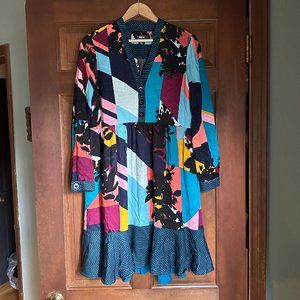 MAEVE for ANTHROPOLOGIE Gillian multicolored long sleeve dress XS teal patchwork